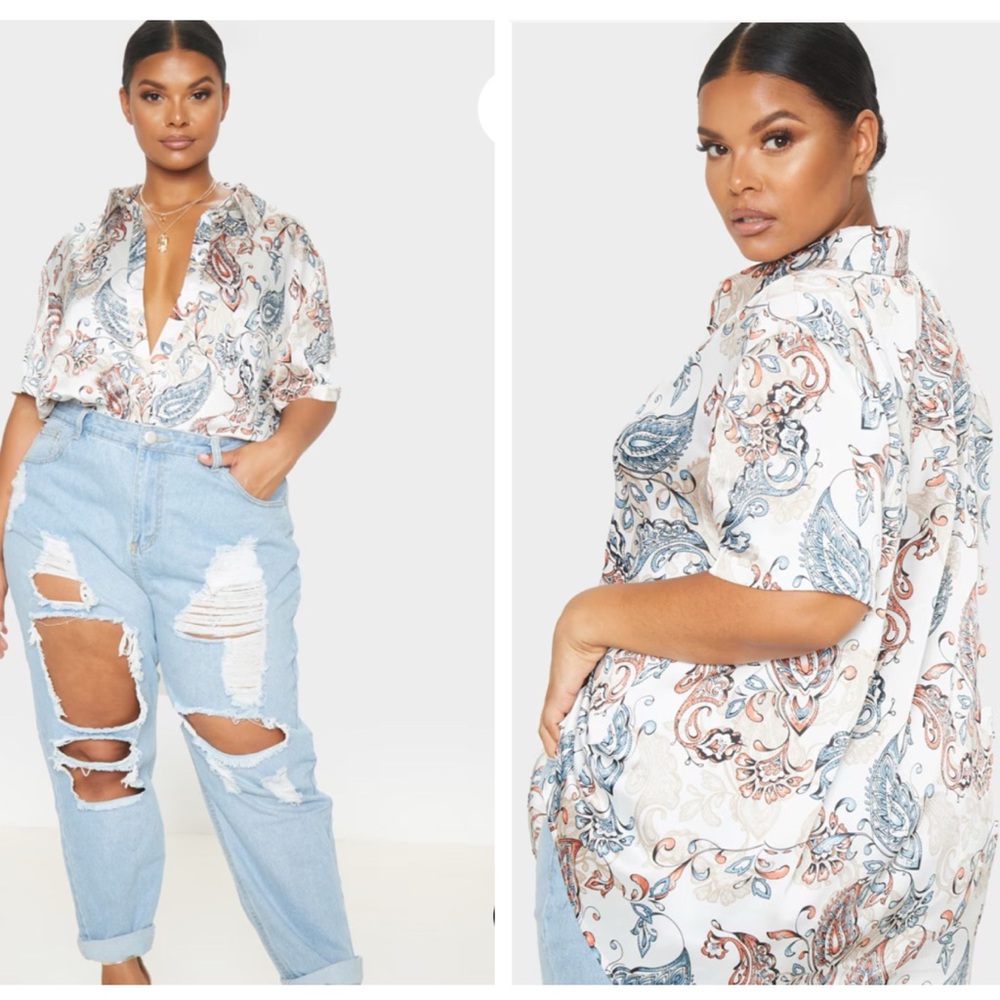 Prettylittlething cream Paisley print oversized shorts sleeveless shirts SZ 3X